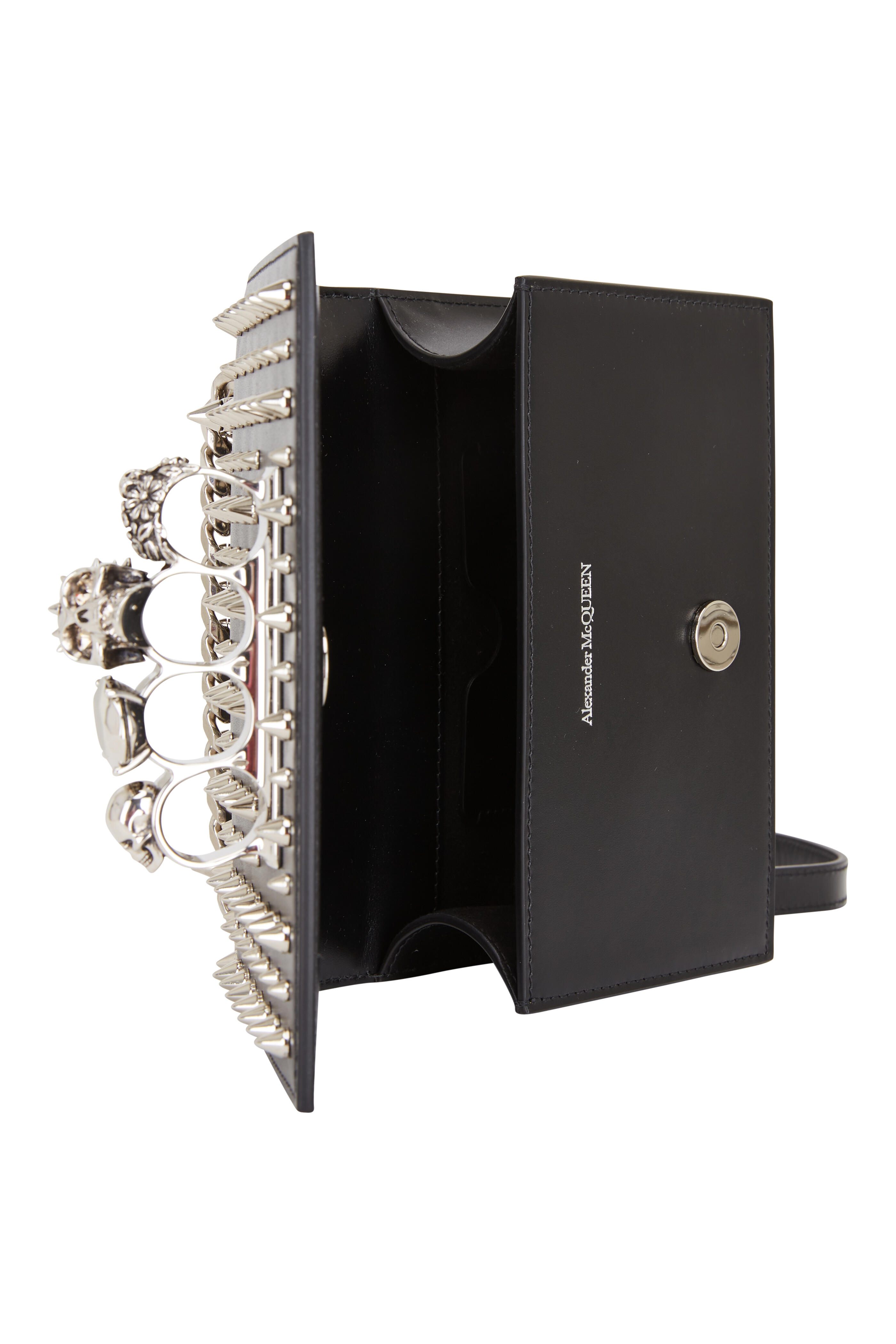 ショルダーバッグ・ポシェット ALEXANDER MCQUEEN BLACK LEATHER MINI SATCHEL CROSSBODY BAG MCQUEEN Jewelled Satchel mini embellished croc-effect