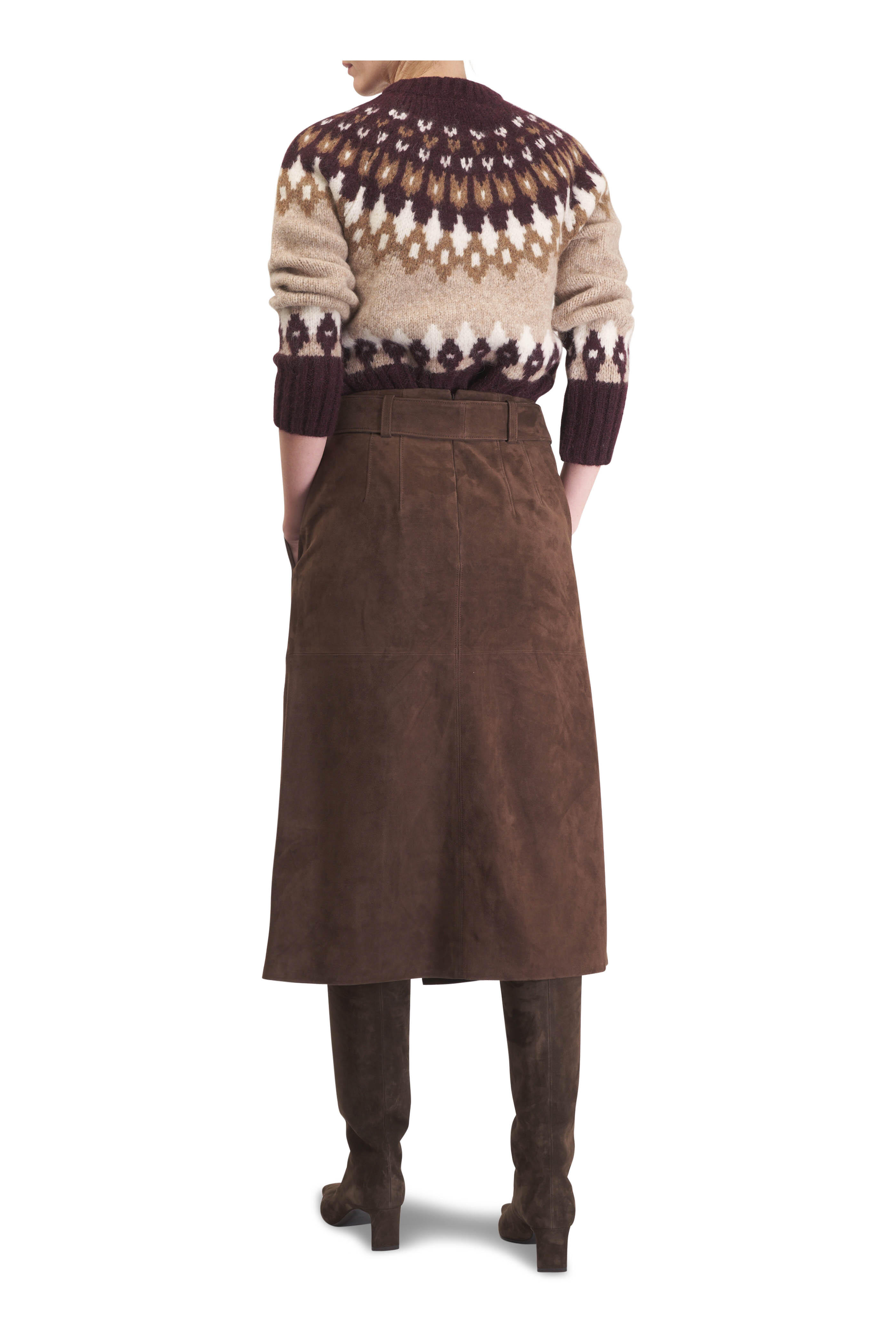 Veronica Beard - Alexie Mocha Suede Belted Skirt