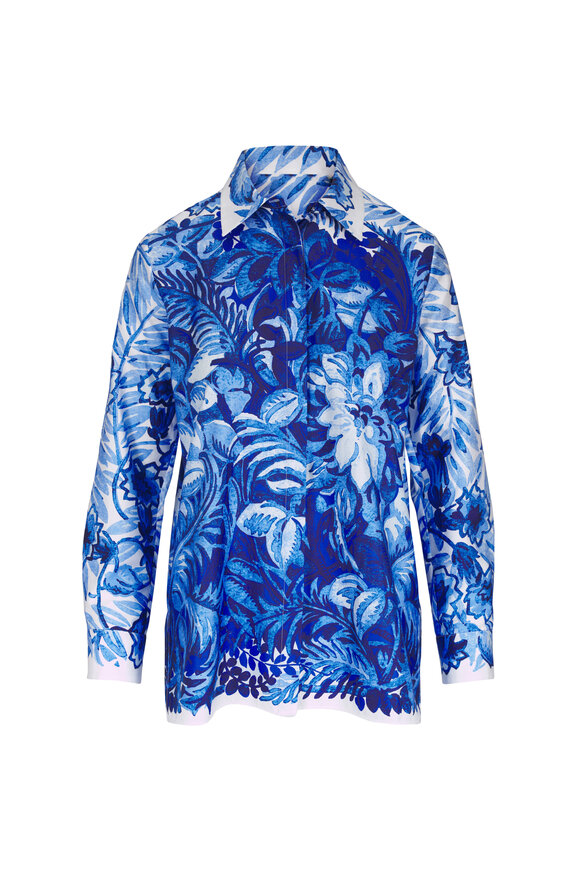 Rani Arabella Blue Collared Corsica Print Cotton Blouse - view 1