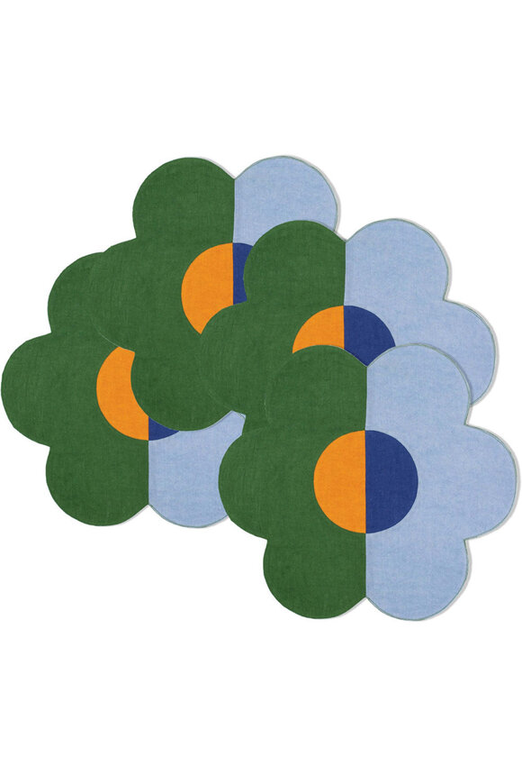Misette Blue & Green Floral Linen Patchwork Placemats