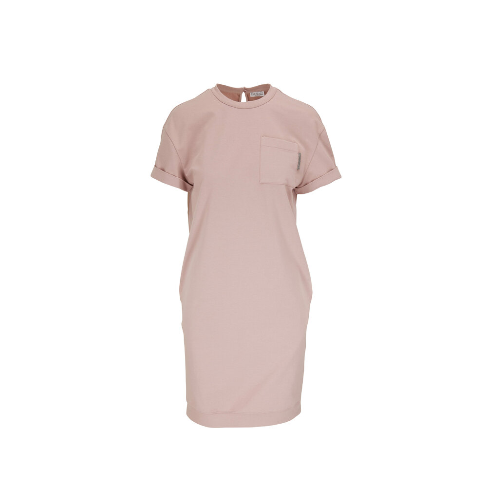 knee length dresses for ladies Light Pink Oversized Round Neck T-Shirt Dress main image 0