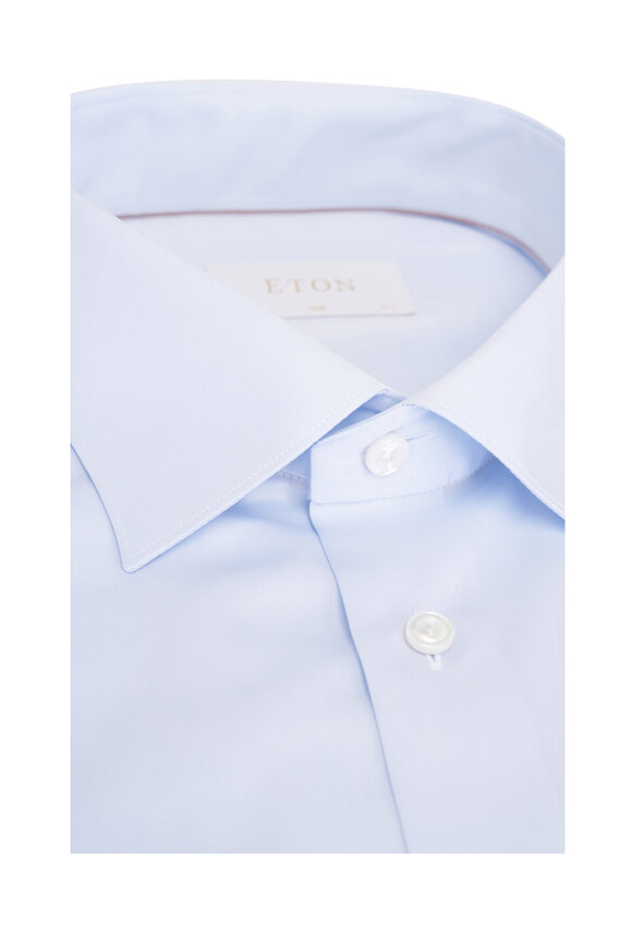 Eton Elevated Blue Solid Cotton Twill Dress Shirt - view 2