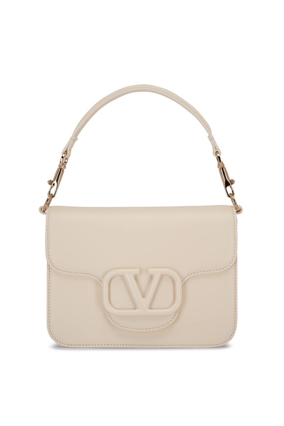 Valentino Garavani Loco Ivory Leather VLogo Shoulder Bag