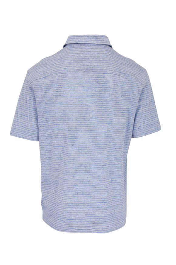 Zegna - Light Blue Stripe Linen Polo