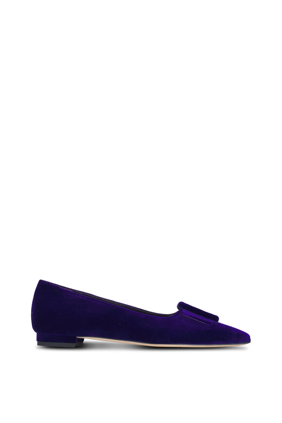 Manolo Blahnik - Maysale Dark Purple Velvet Flat 