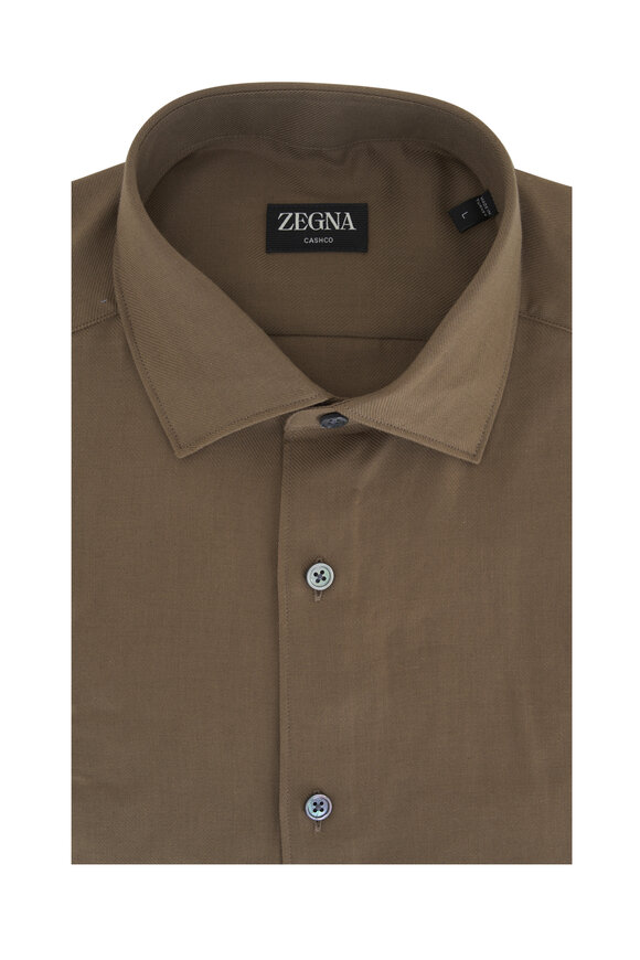 Zegna - Moss Green Cotton & Cashmere Sport Shirt 