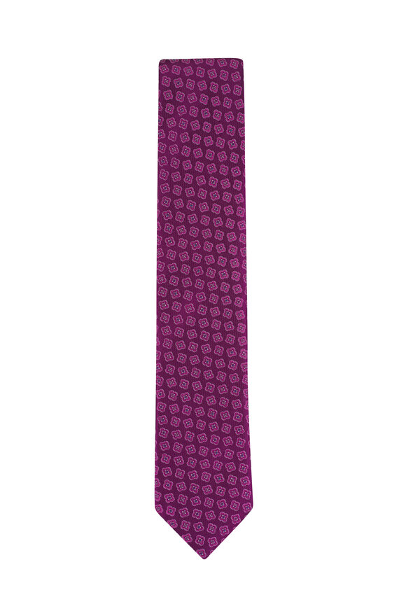 Eton Dark Purple Medallion Woven Silk Necktie - view 1