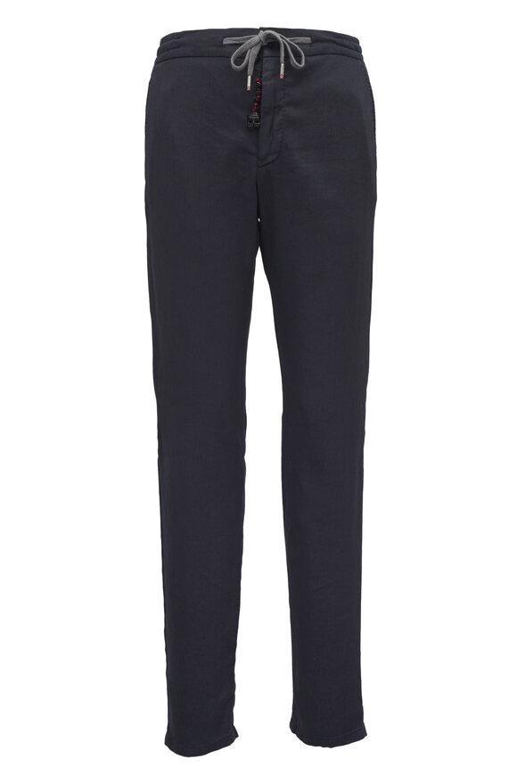 Marco Pescarolo Navy Stretch Linen Drawstring Pant