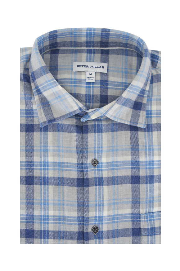 Peter Millar Sherbrooke British Gray & Blue Cotton Sport Shirt