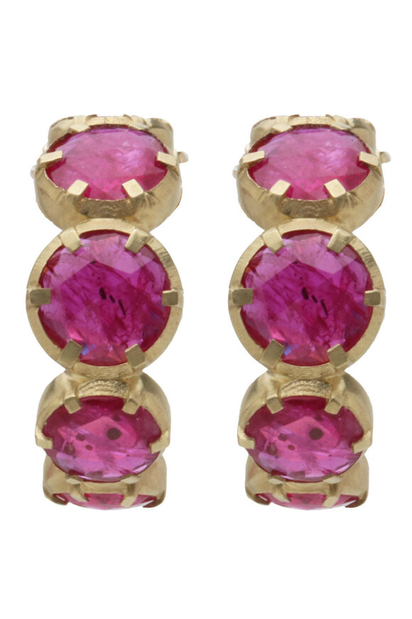 Sylva & Cie Ruby Hoop Earrings - view 2