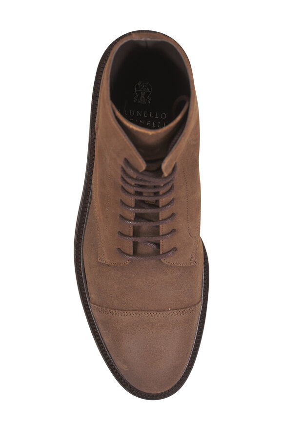 Brunello Cucinelli Medium Brown Toe Cap Suede Boot - view 3