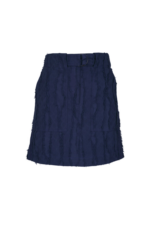 Akris Punto Dark Blue Fringe Wave Jacquard Mini Skirt