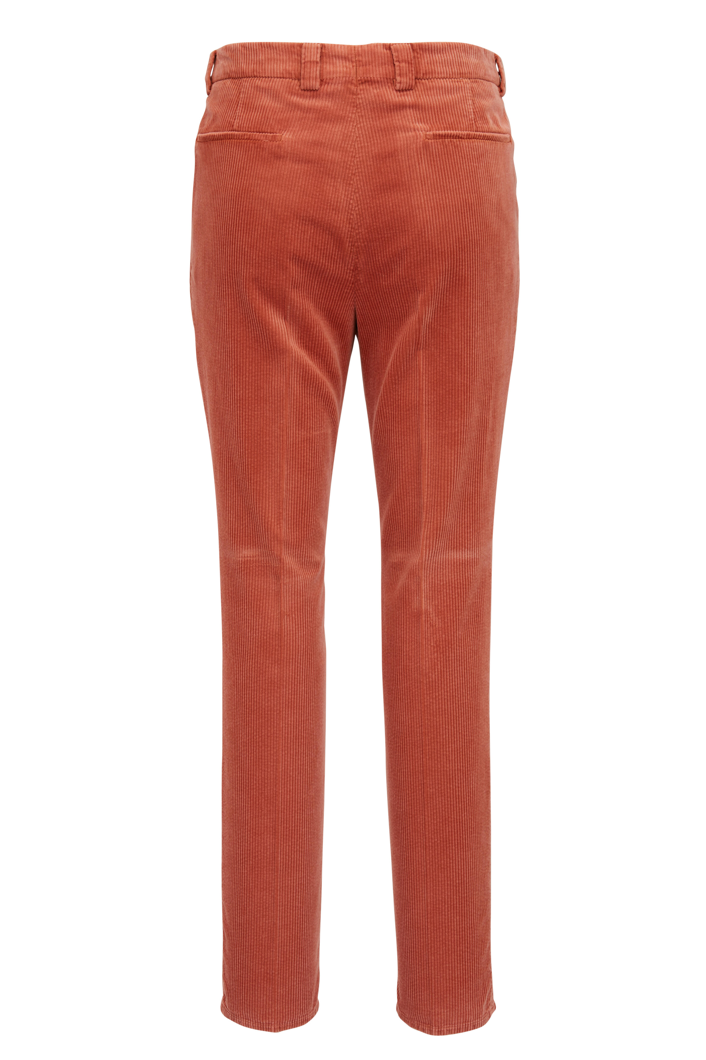 Brunello Cucinelli - Orange Corduroy Pleated Leisure Fit Pants