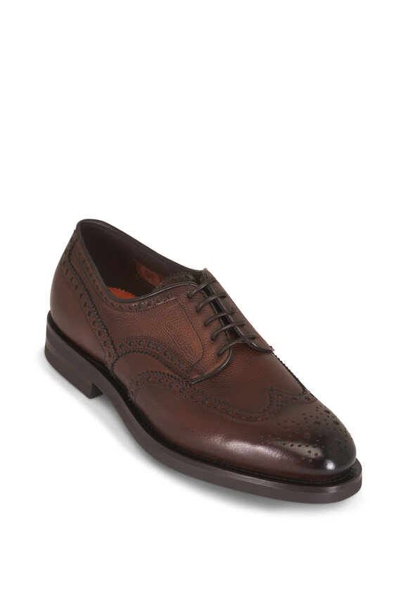 Santoni Dark Brown Leather Lace Up Dress Shoe - view 1