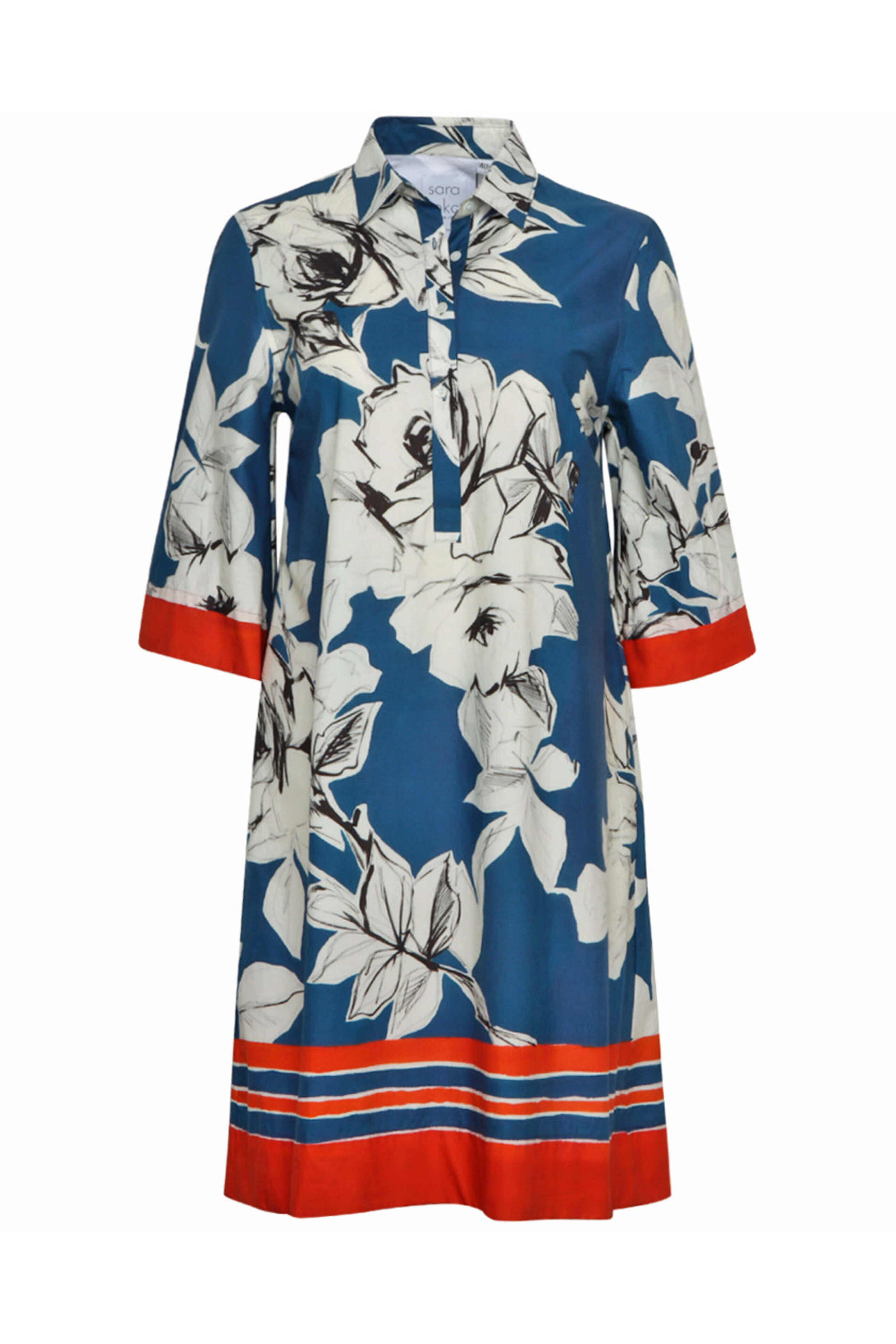 Sara Roka - Blue Roses Quarter Button Jackalyn Shirtdress