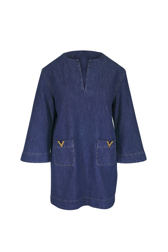 Valentino Chambray Denim Vlogo Mini Dress