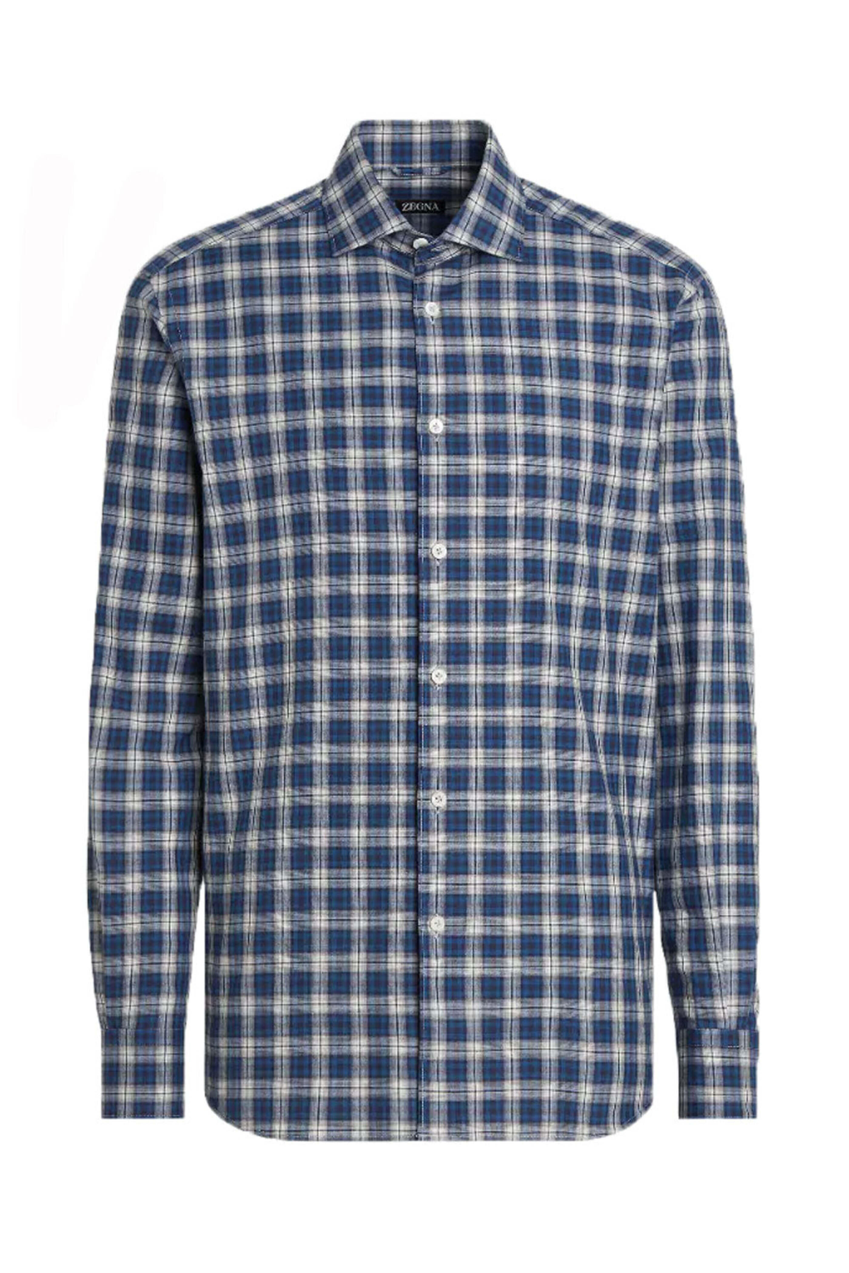 Zegna - Blue and White Plaid Light Flannel Sport Shirt