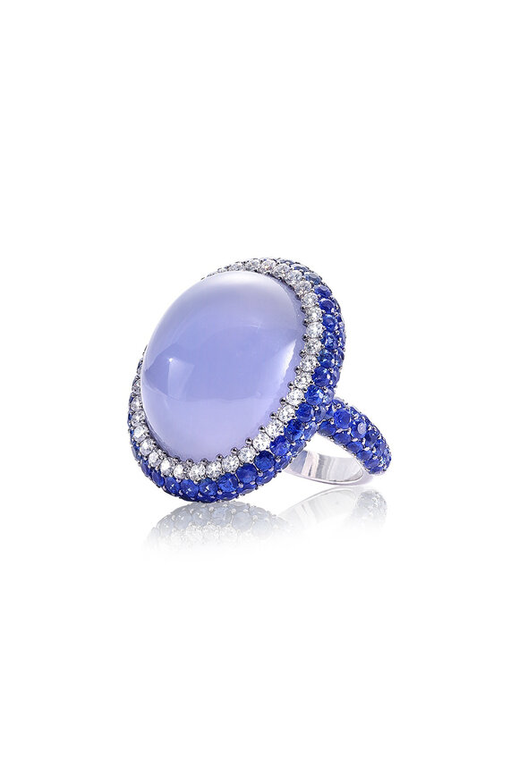 Nam Cho Triple Stone Chalcedony Cocktail Ring