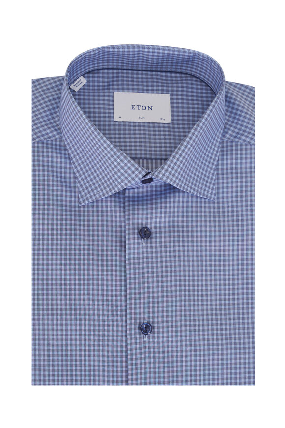 Eton Blue Check Cotton Slim Fit Dress Shirt