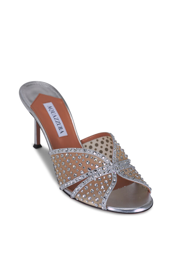 Aquazzura Crystal Lover Silver Mule, 75mm