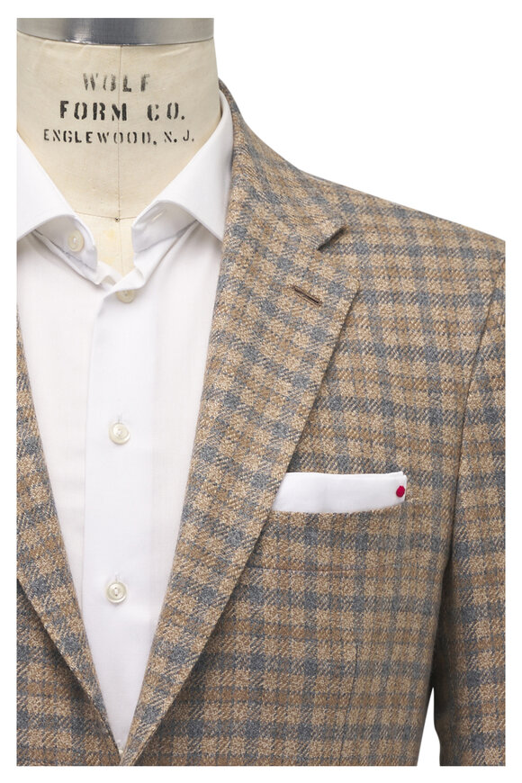 Kiton Tan & Gray Check Cashmere Sportcoat