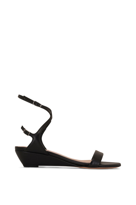 AGL - Wenda Black Leather Ankle Strap Demi Wedge