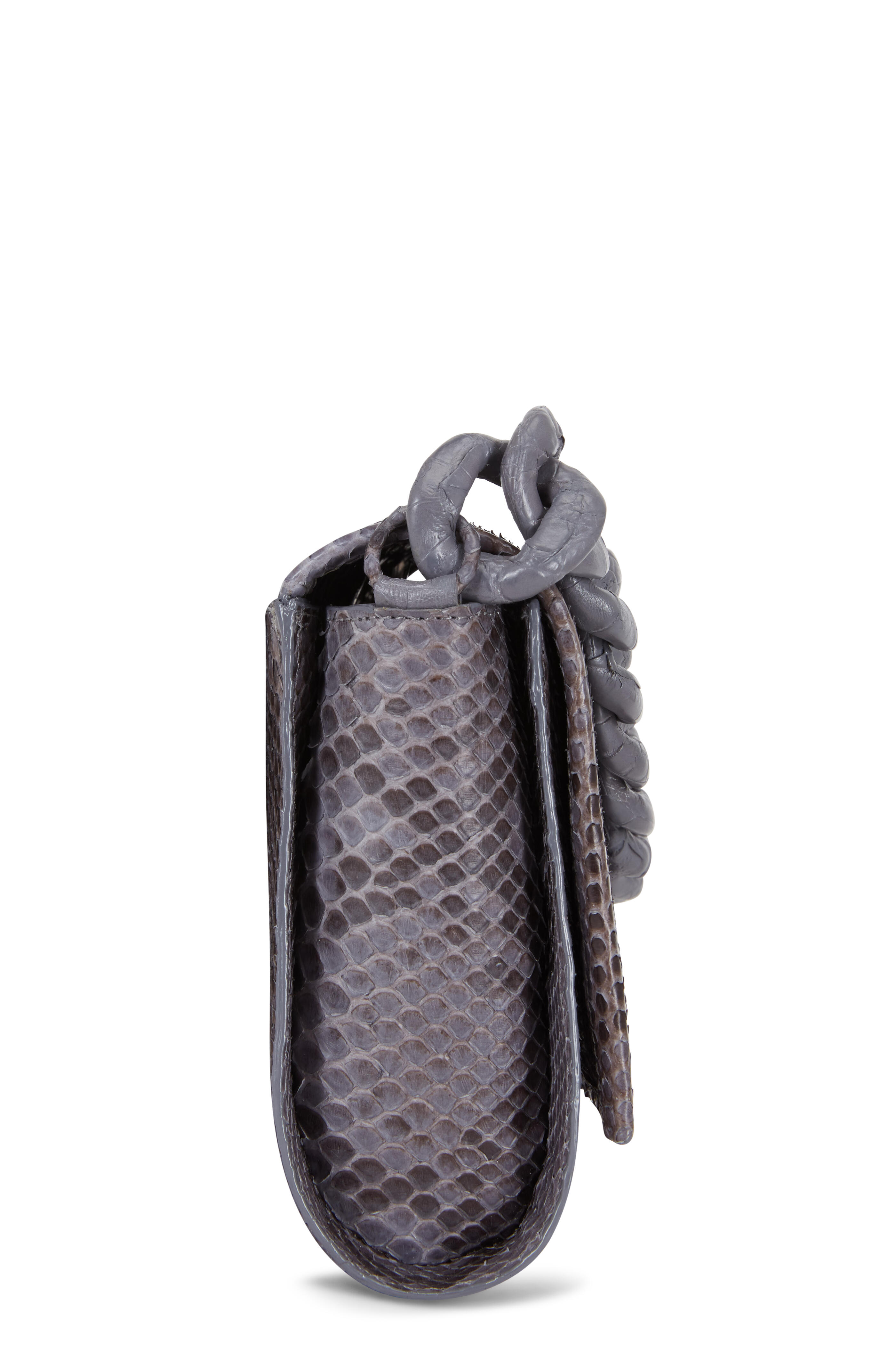 Nancy Gonzalez - Gray Python & Crocodile Chain Strap Small Bag