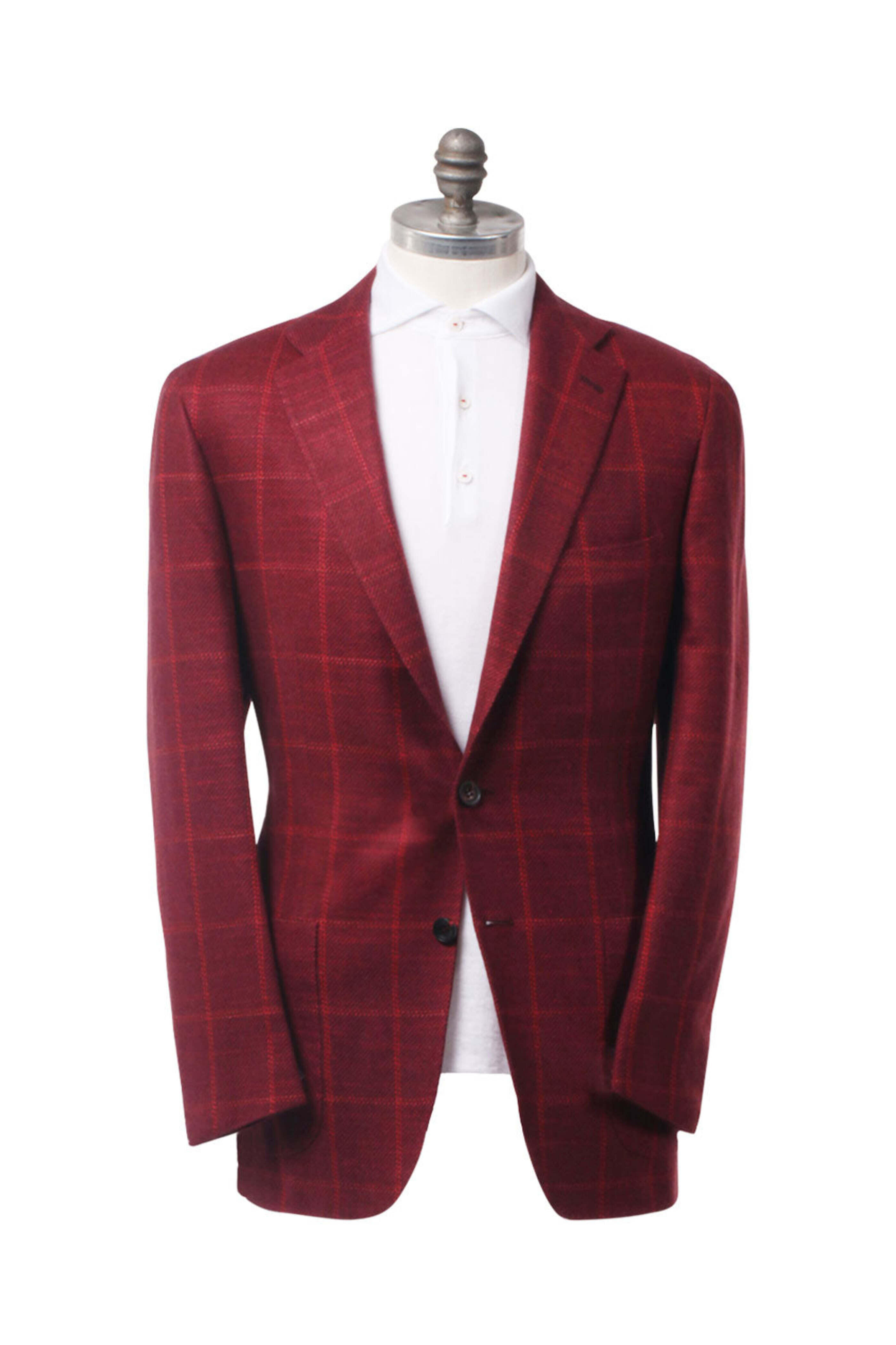 Kiton - Dark Red Windowpane Sportcoat
