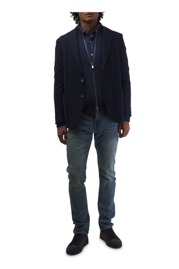 Fedeli - Navy Blue Soft Flannel Cashmere Jacket 