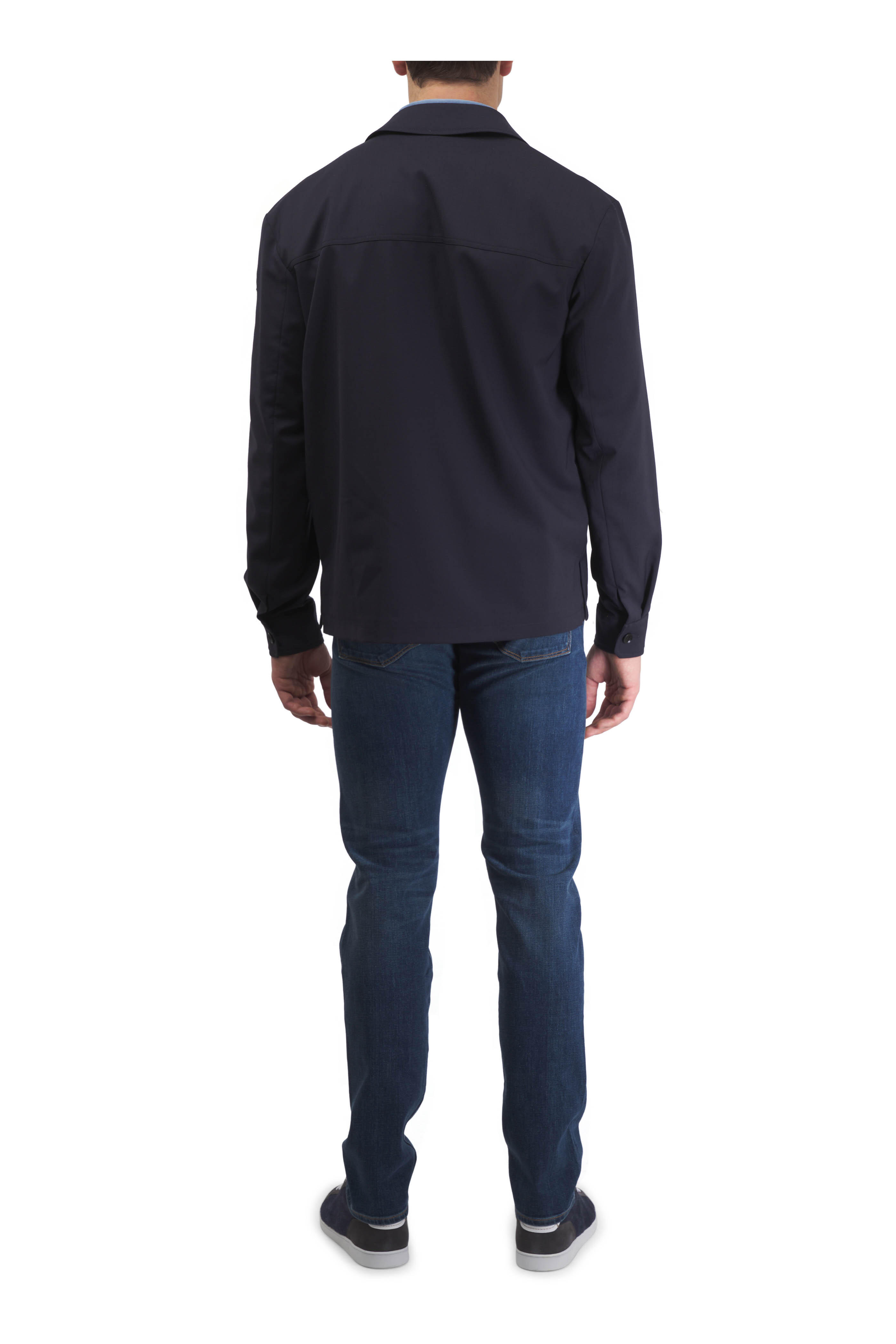 Moncler - Navy Spread Collar Wool Gabardine Overshirt