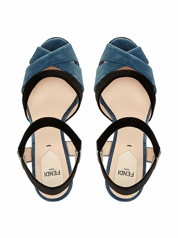 Fendi - Black & Blue Velvet Flatform Sandal, 100mm