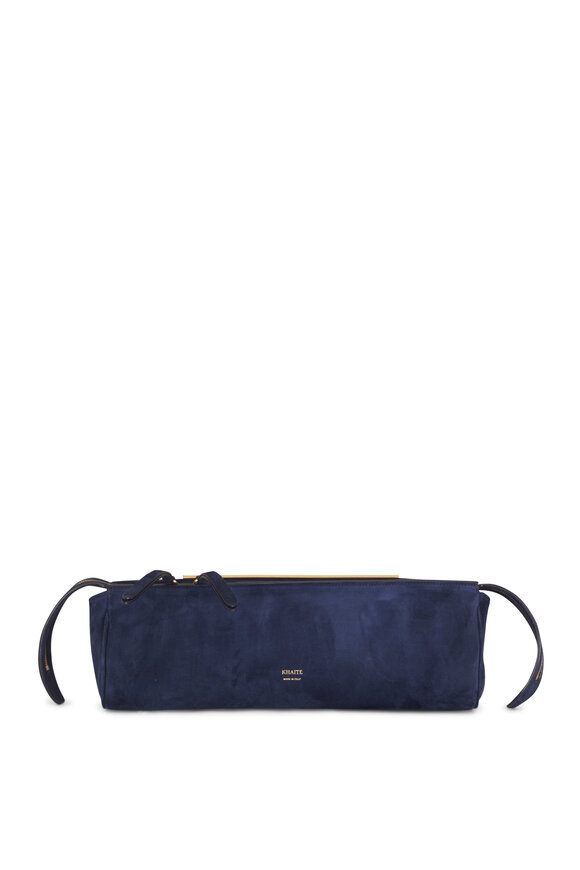 Khaite Donna Midnight Navy Suede Evening Clutch - view 1