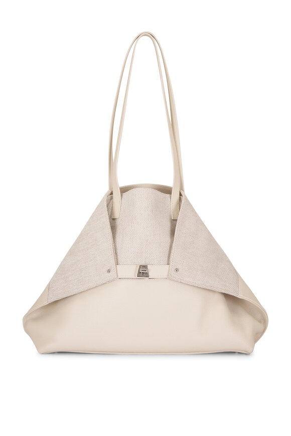 Akris Medium Ai Alabaster Linen & Leather Shoulder Tote - view 1