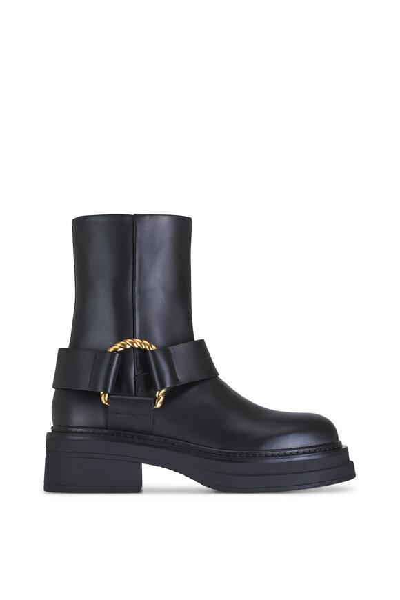 Dorothee Schumacher - Black Leather Gold Ring Zip Boot 