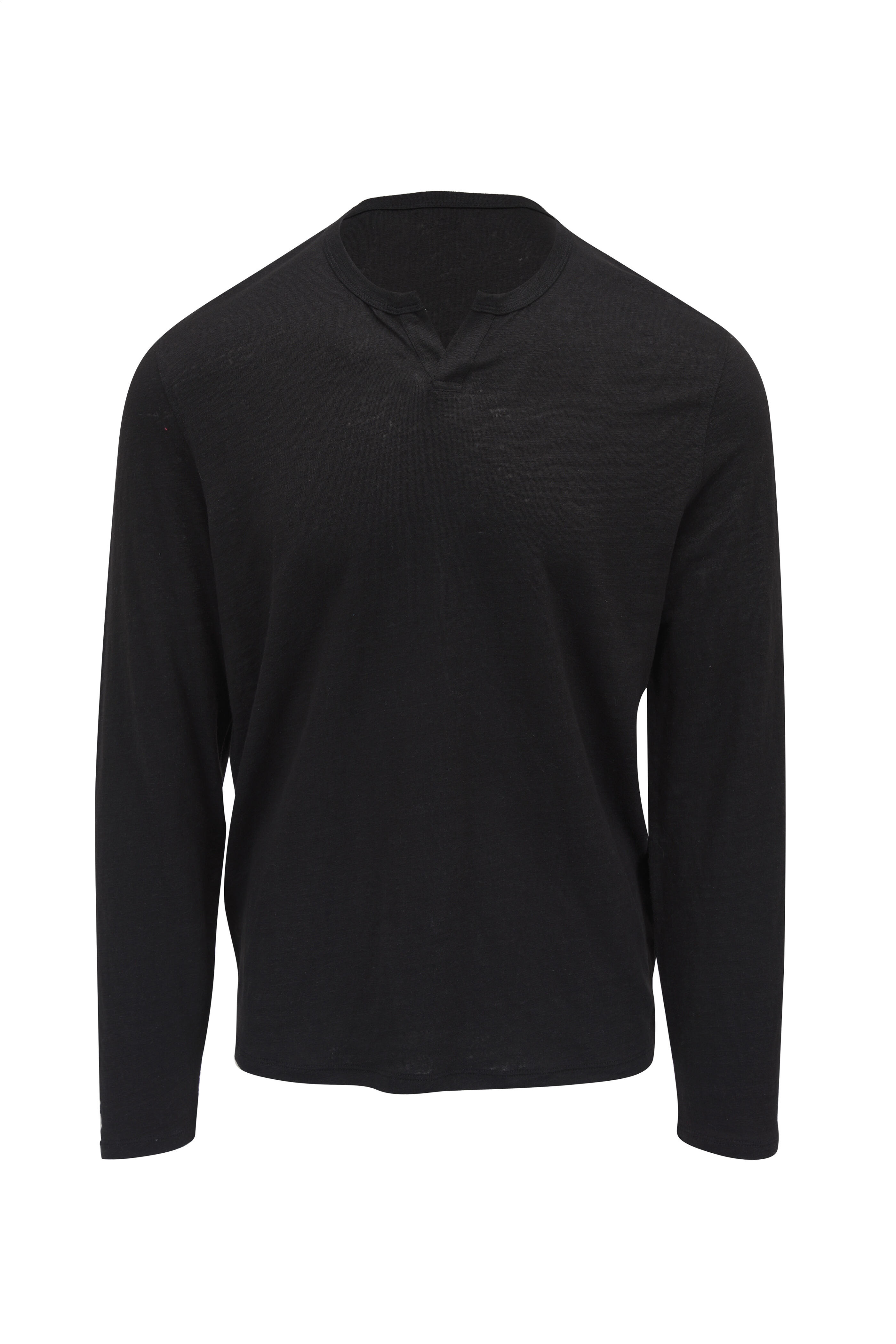 Vince - Black Split Neck Linen T-Shirt