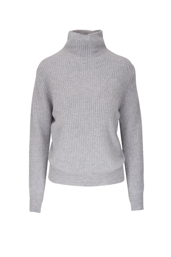 Kinross - Fashioned Rib Silver Cashmere Sweater 