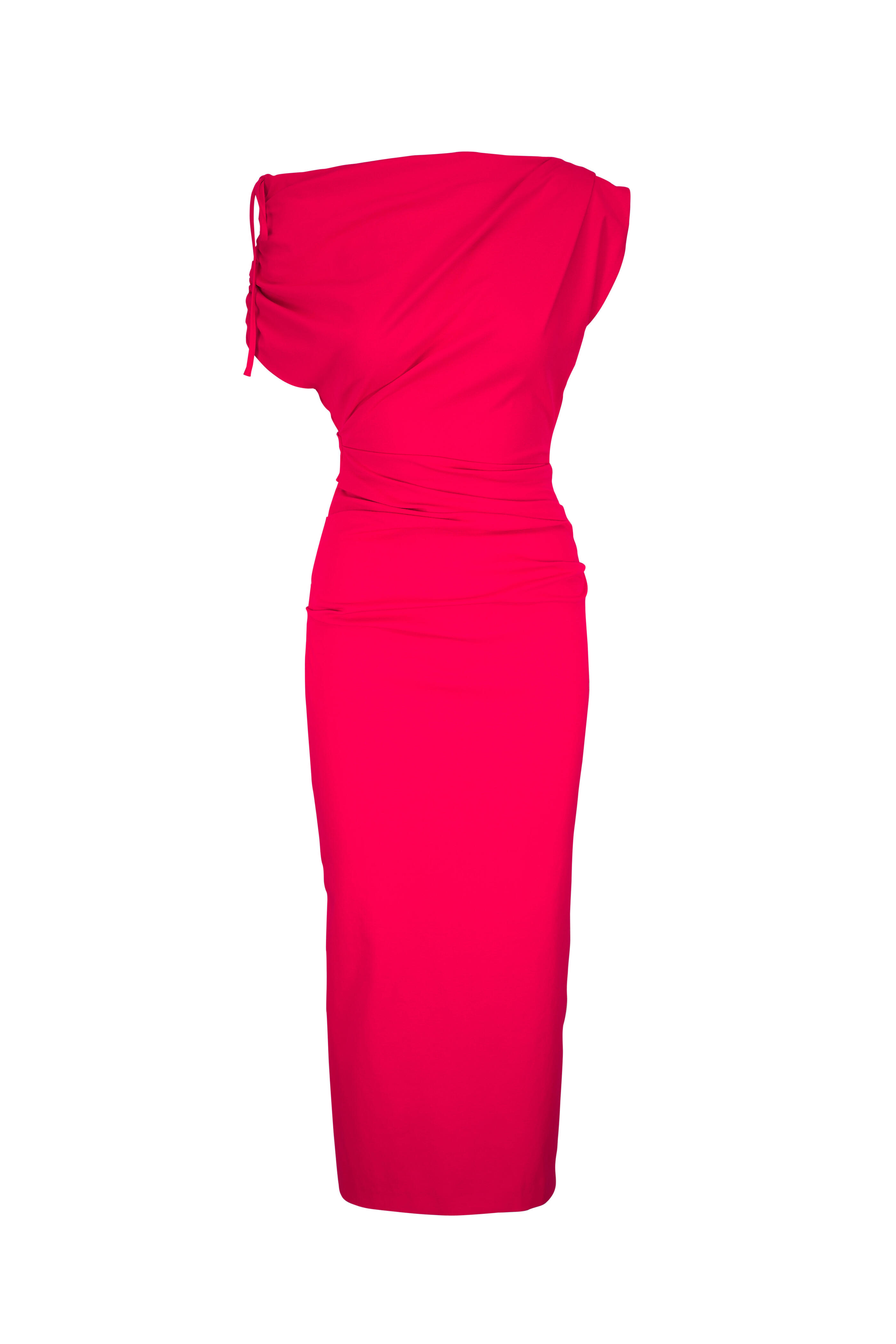 Talbot Runhof - Kokao3 Cerise Asymmetric Midi Dress