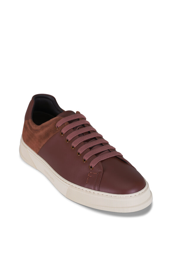 Ferragamo Clayton Brown Leather & Suede Low Top Sneaker