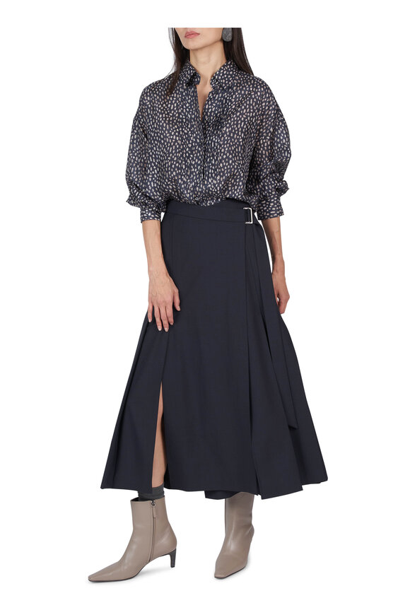 Brunello Cucinelli Tropical Blue Luxury Wool Silt Skirt - view 3