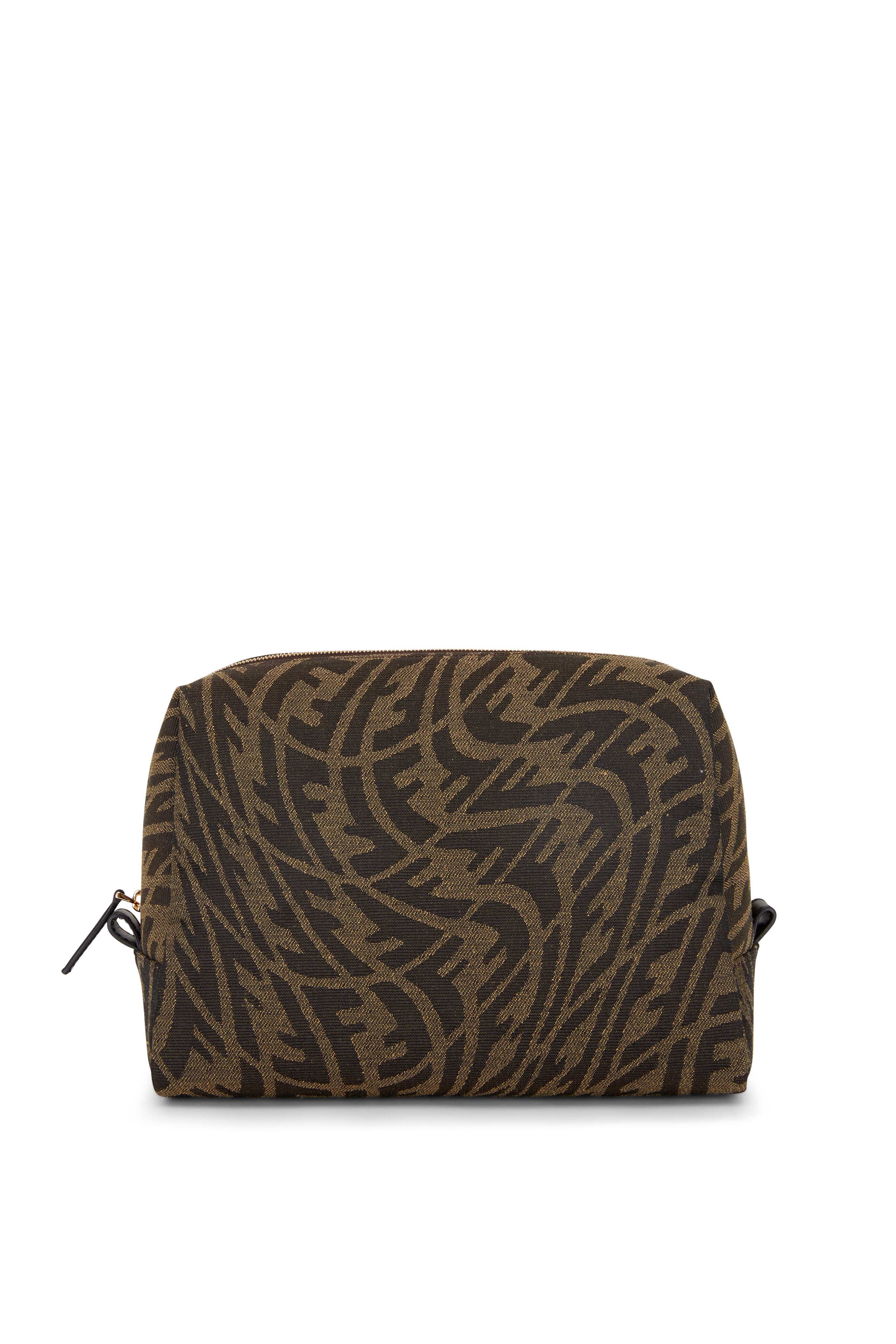 Fendi FF Vertigo Brown Coated Canvas Small Beauty Pouch