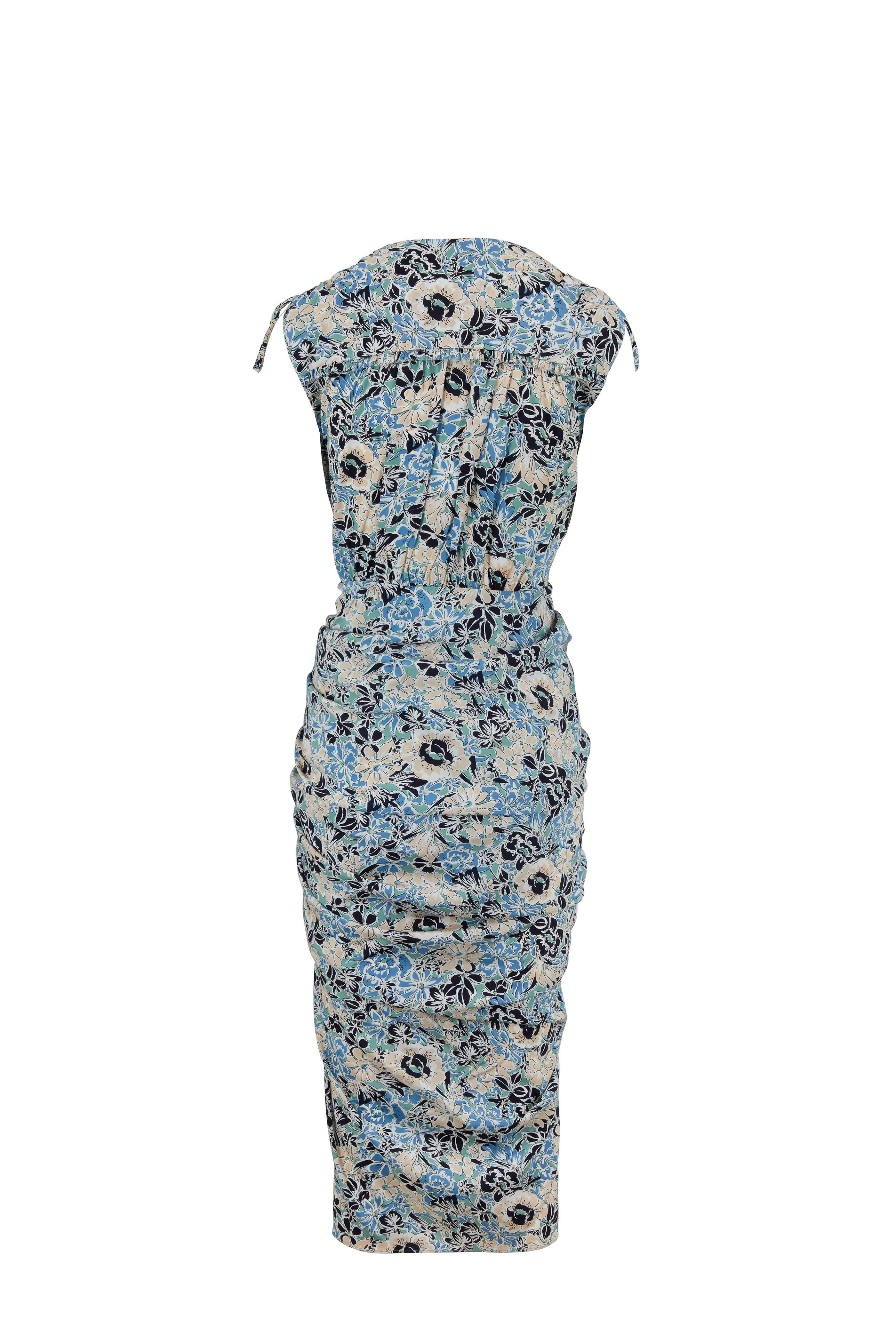 Veronica Beard - Teagan Blue Multi Floral Shoulder-Tie Dress