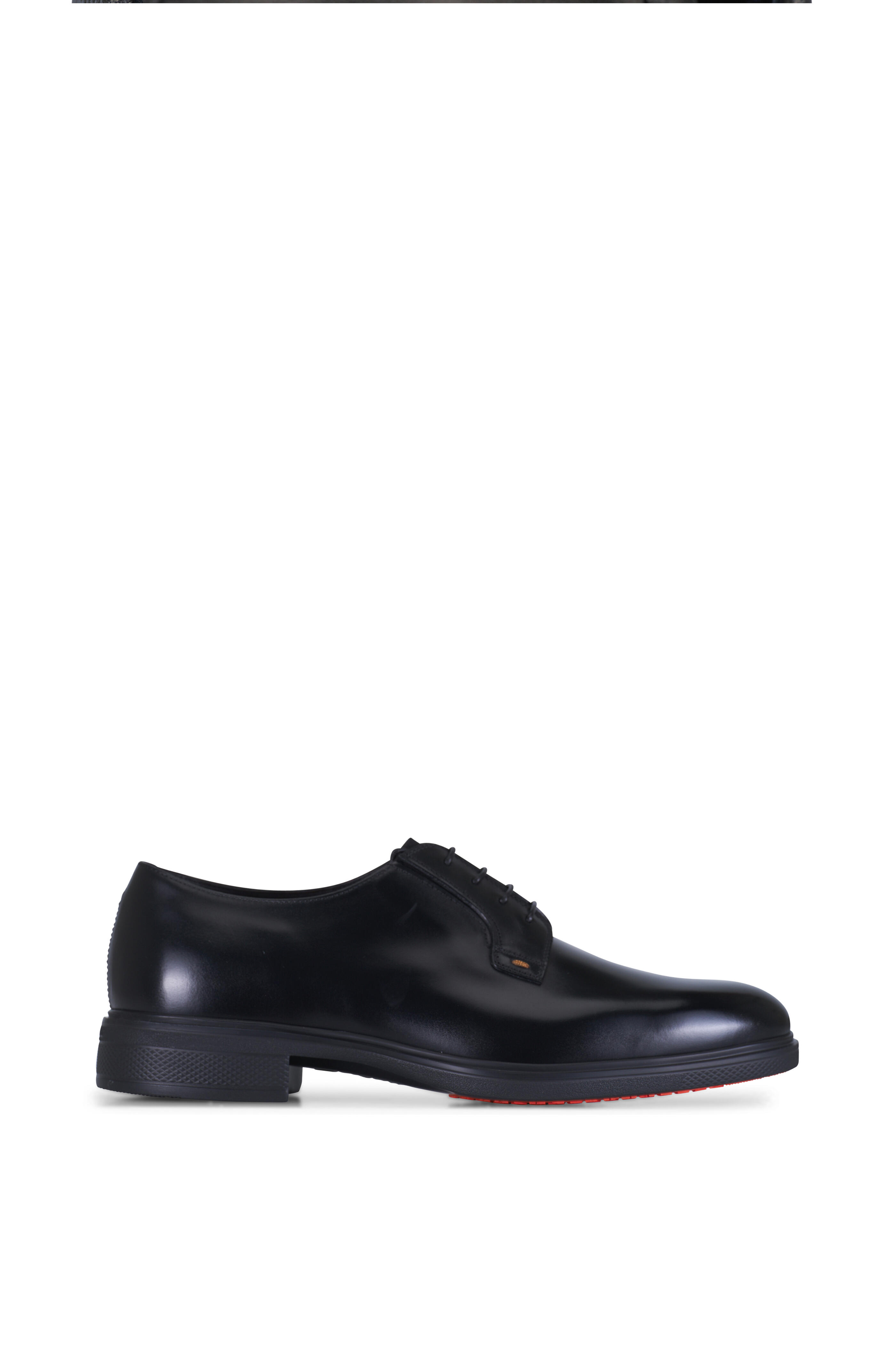 Santoni - Easy Revlo Black Leather Lace Up Dress Shoe