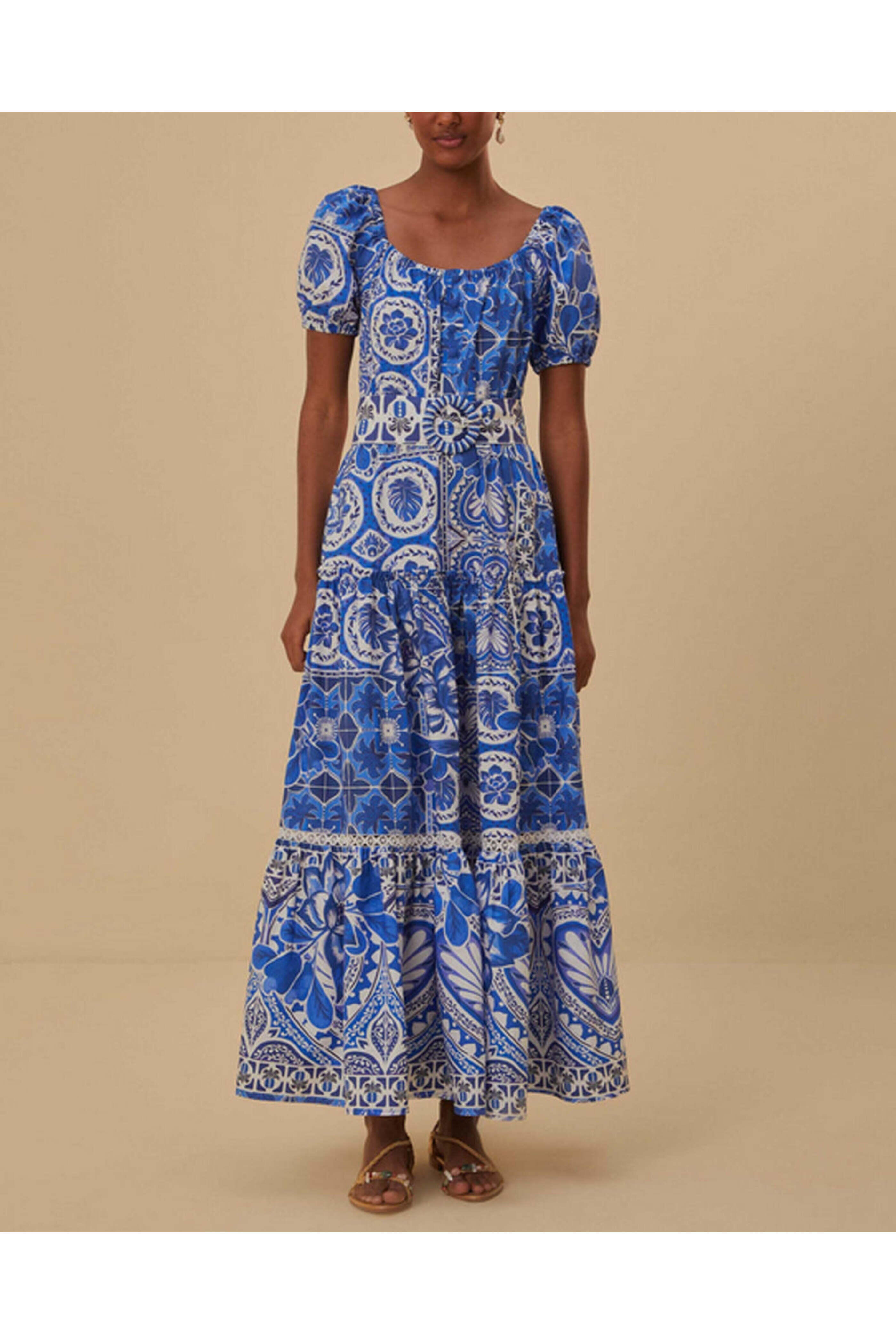 Farm Rio - Blue Tile Print Dream Maxi Dress