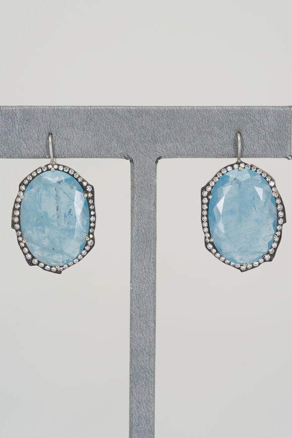 Sylva & Cie Aquamarine & Diamond Drop Earrings - view 1