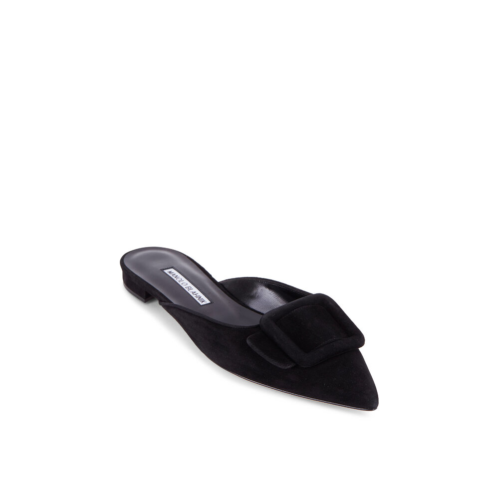 MAYSALE | Black Suede Kitten Heel Mules | Manolo Blahnik