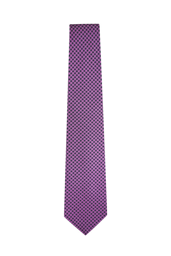 Kiton Pink Houndstooth Silk Necktie 