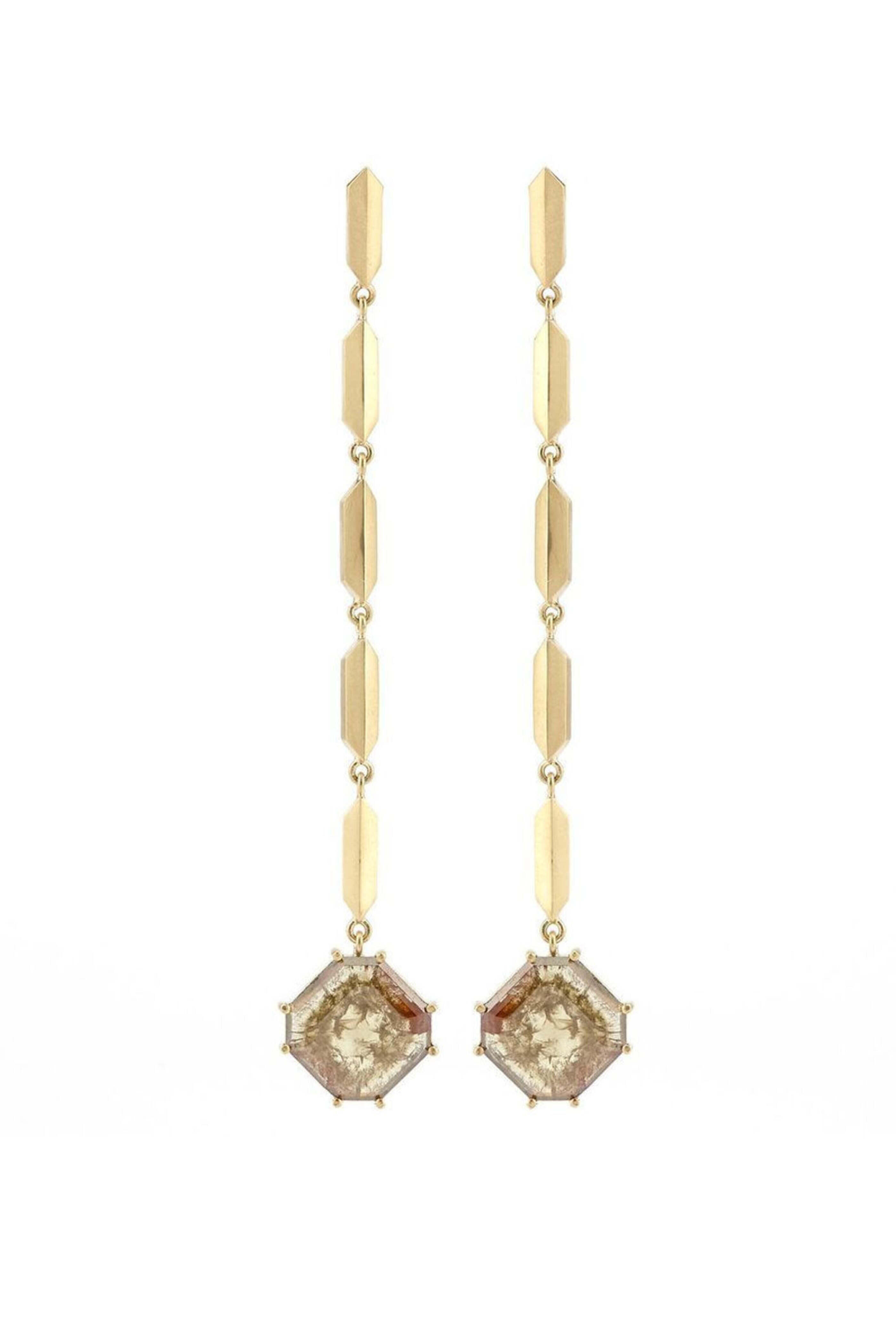 Sylva & Cie - Yellow Gold Rough Cut Diamond Slice Drop Earrings