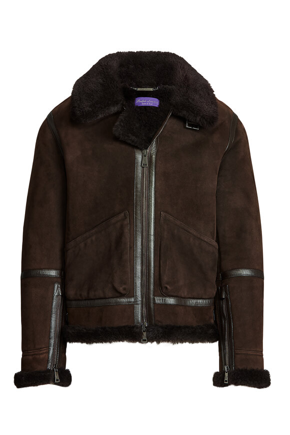 Ralph Lauren Purple Label - Dark Brown Shearling Suede Bomber