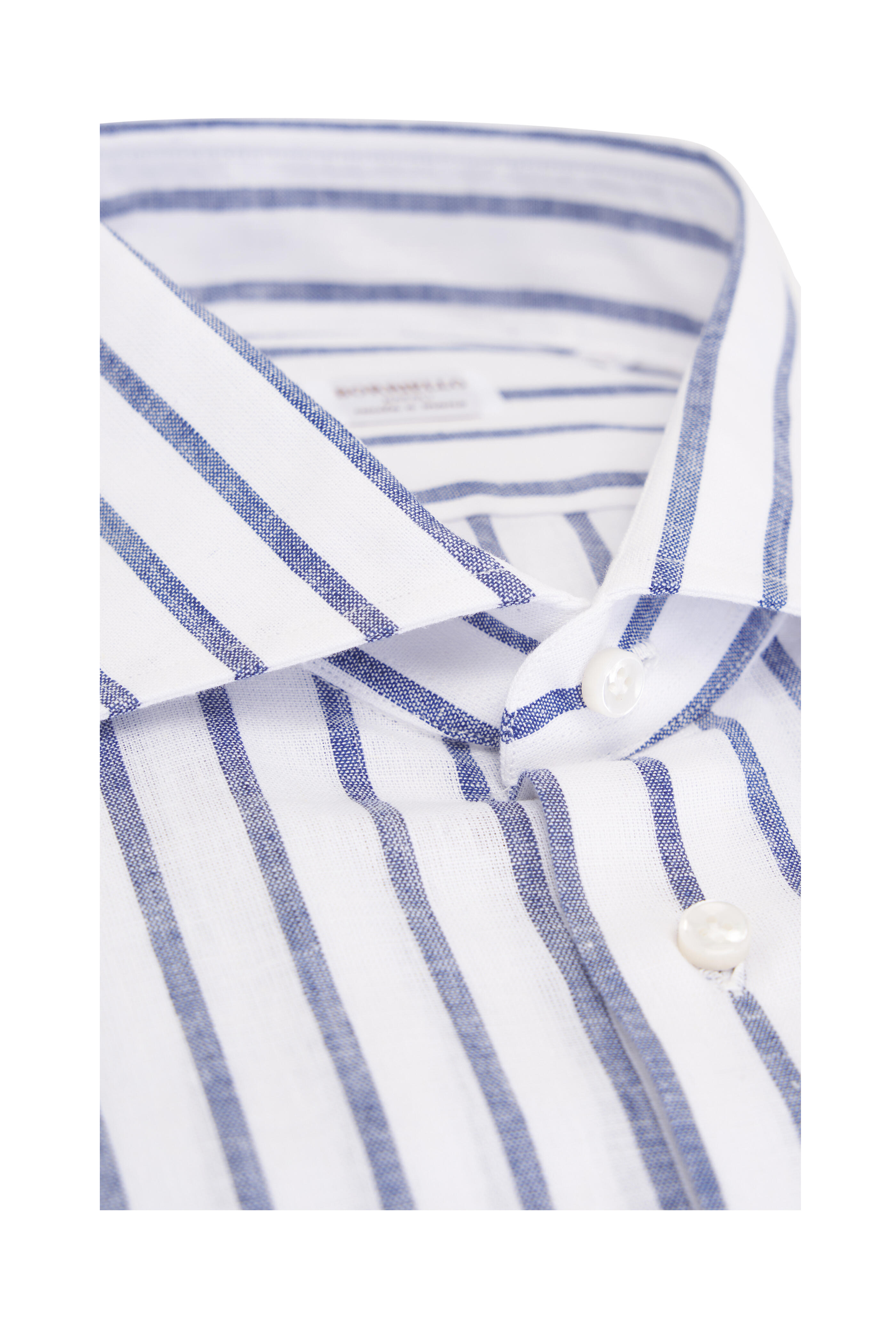 Tシャツ・カットソー BORRIELLO FW24 Striped cotton shirt (1401 34) Borriello - White & Blue Stripe Cotton & Linen Dress Shirt