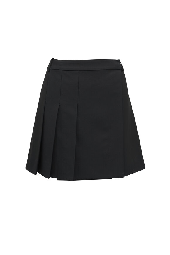 McQueen - Cavalry Twill Pleated Black Wool Mini Skirt 